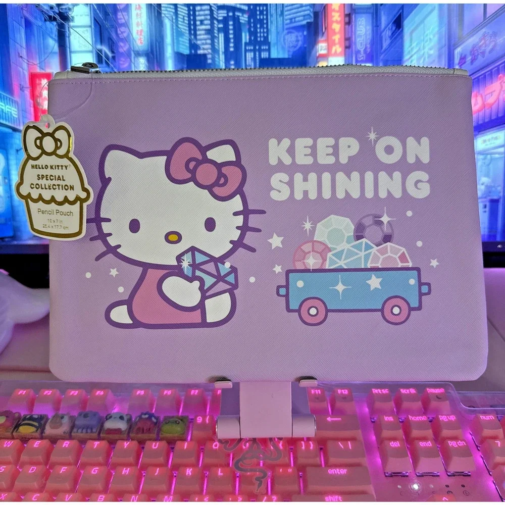 Hello Kitty Pencil Pouch Case Large Bejeweled Wagon Gems Purple Cute 2024 Sanrio